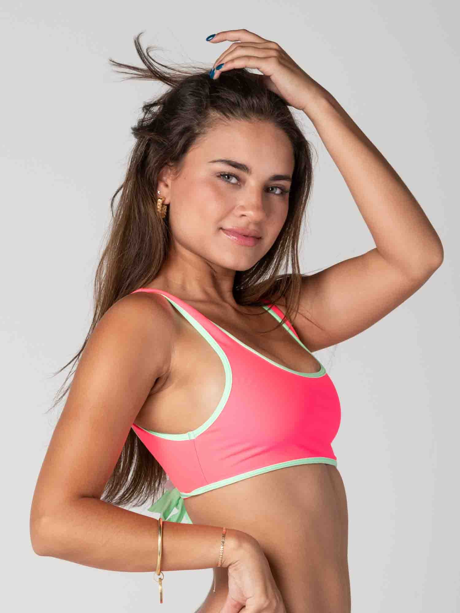 Top de Bikini Daikiri Mujer Deportivo Ajustable Rosado Fucsia Fluor Verde Menta Protección UV50+ Detras