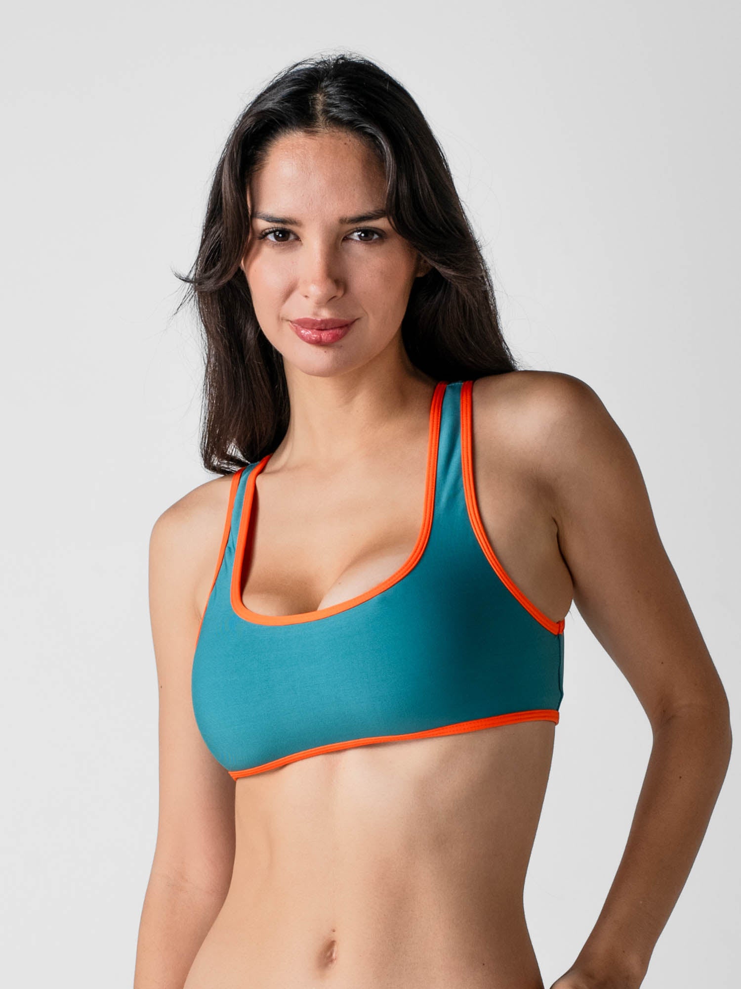 Top de Bikini Daikiri Mujer Deportivo Ajustable Verde Oscuro Naranjo Protección UV50+ Tercera