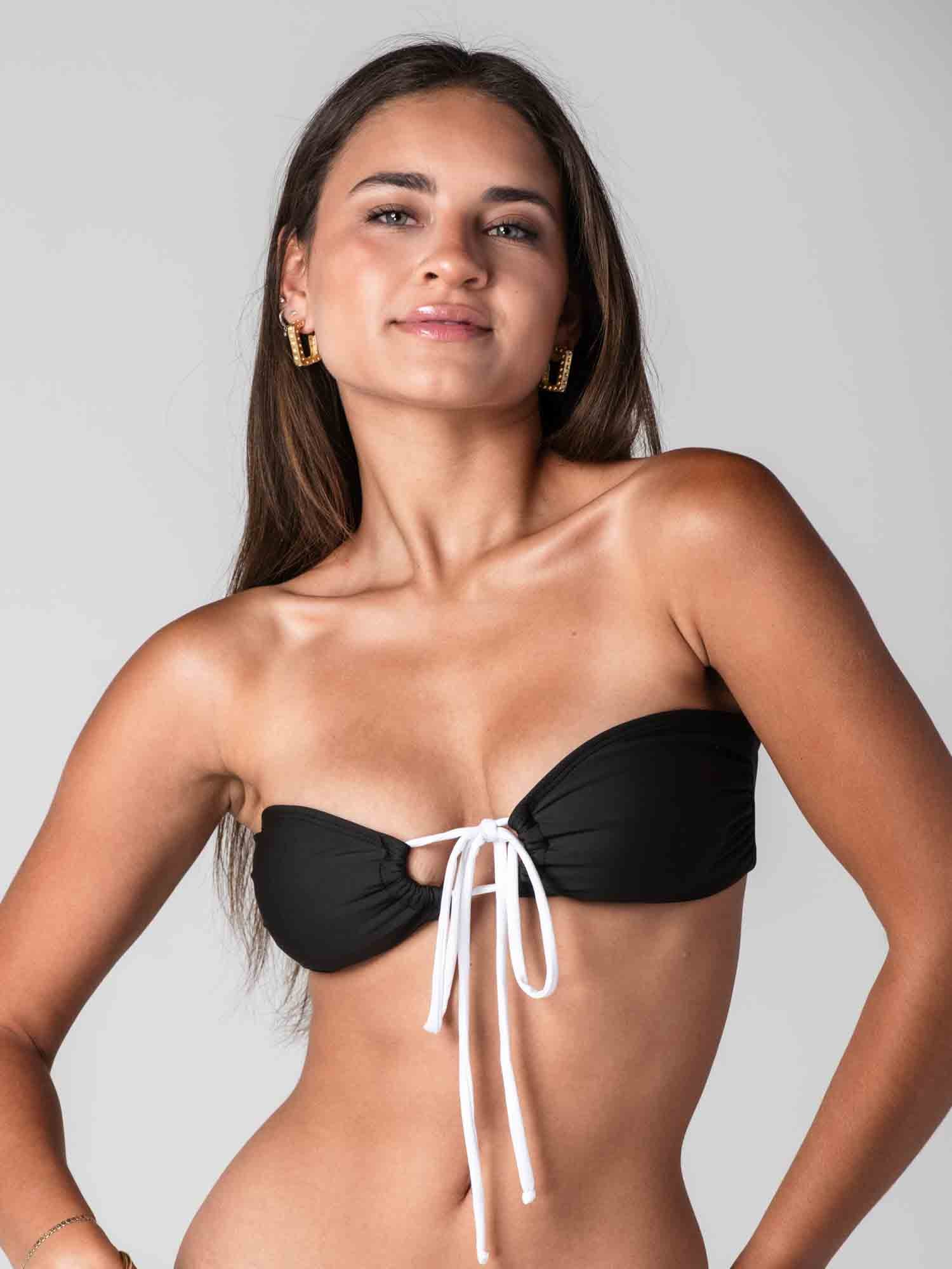 Top de Bikini Daikiri Mujer Strapless Amarras Negro Blanco Protección UV50+ Delante