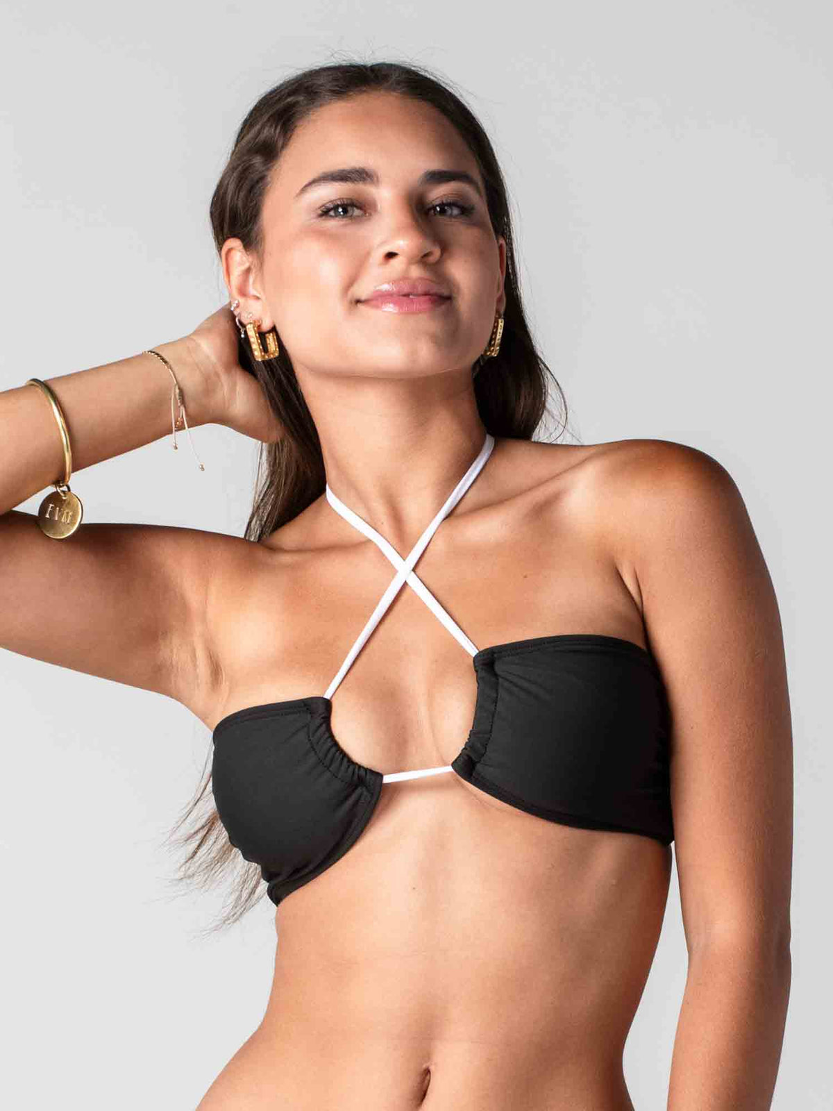 Top de Bikini Daikiri Mujer Strapless Amarras Negro Blanco Protección UV50+ Detras