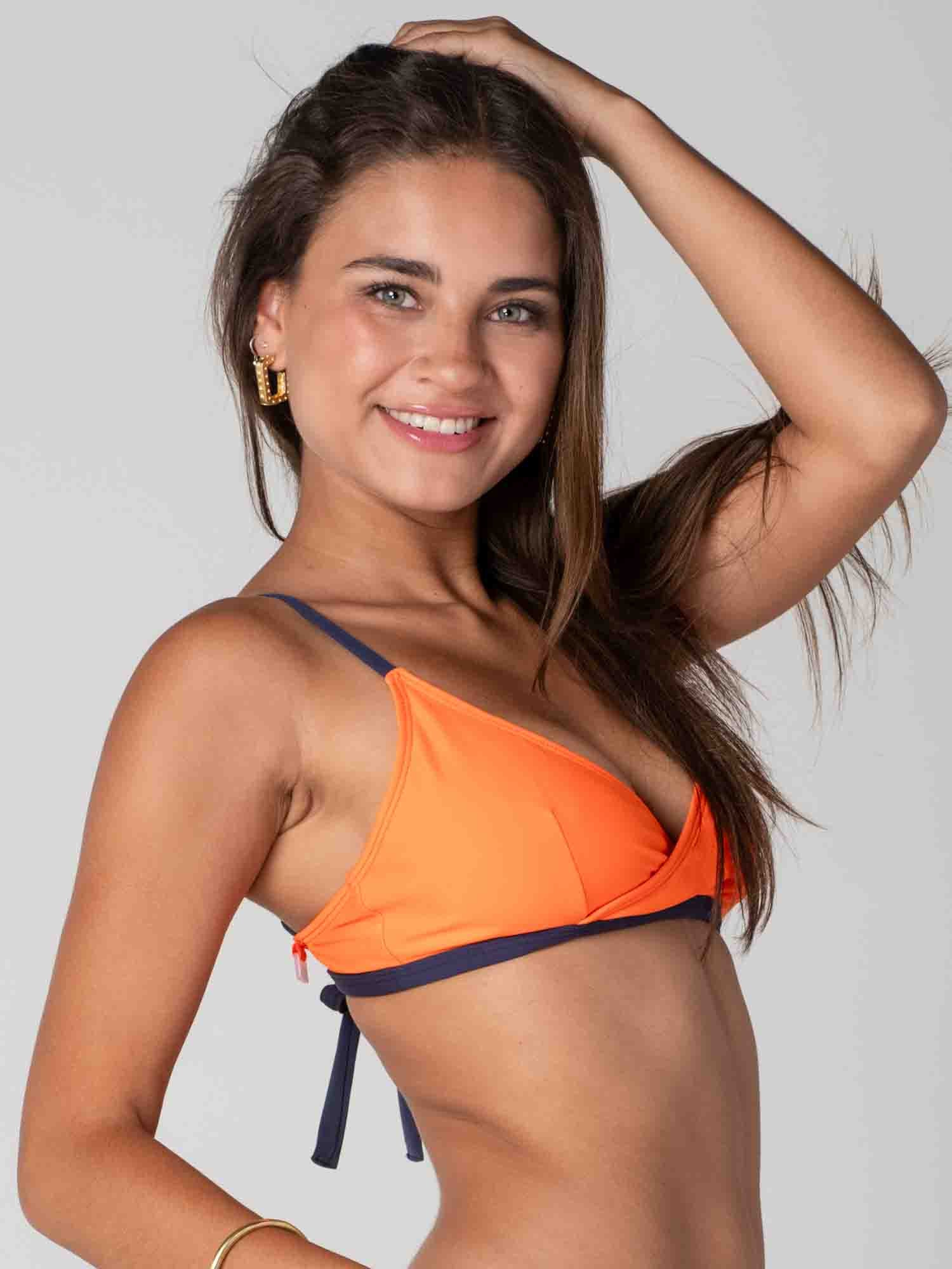 Top de Bikini Daikiri Mujer Triángulo Cruzado Naranjo Azul Marino Protección UV50+ Detras