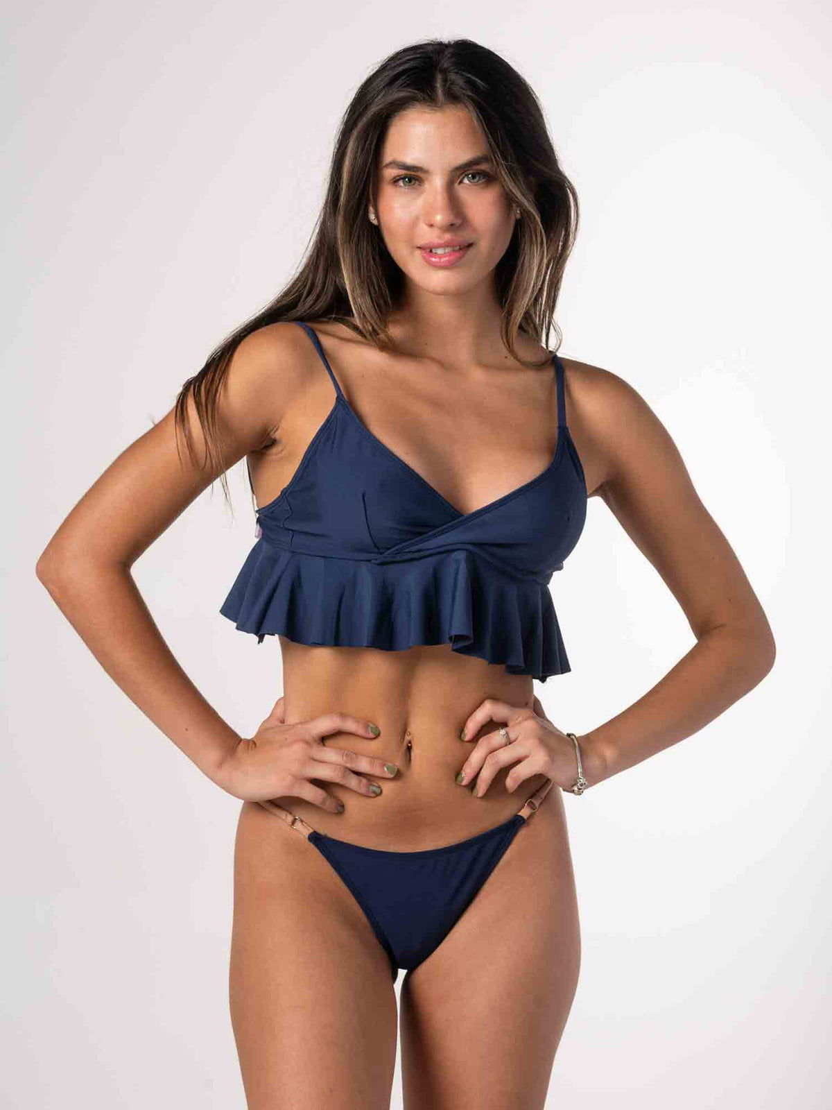 Top de Bikini Daikiri Mujer Triángulo Volados Azul Marino Protección UV50+ General