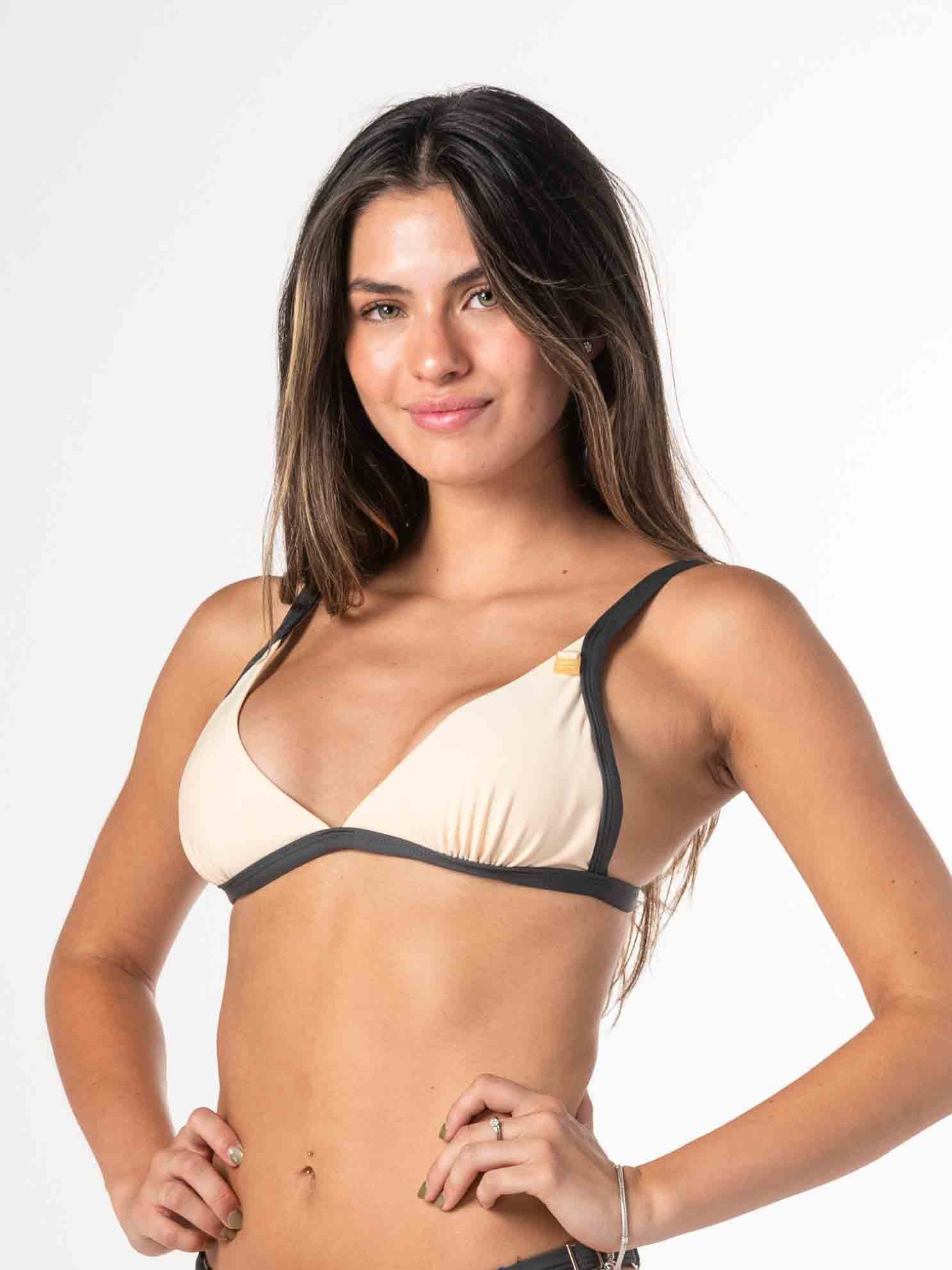 Top de Bikini Daikiri Mujer Triángulo Ajustable Crema Gris Grafito Protección UV50+ Delante