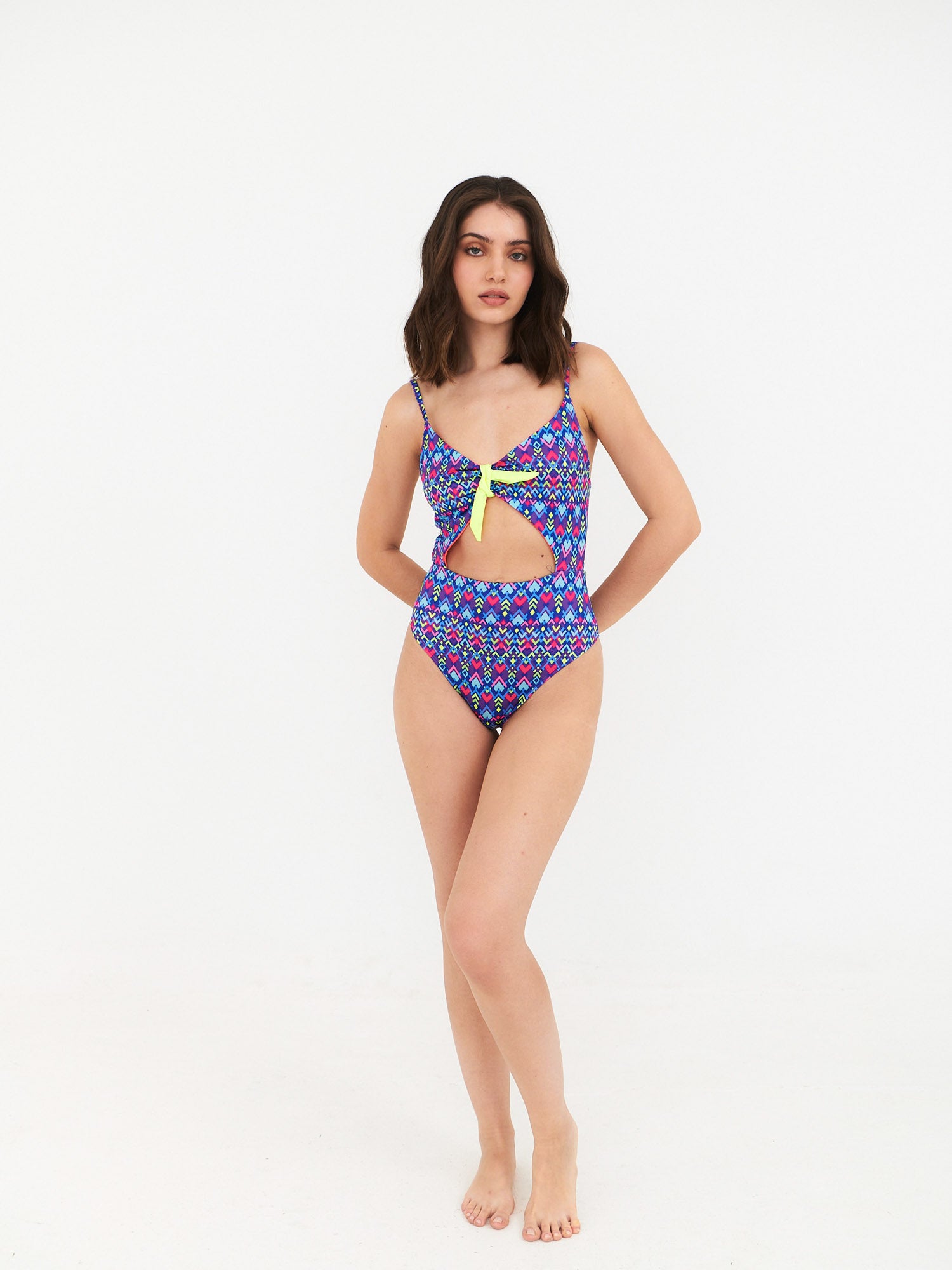 Trikini Daikiri Mujer Ajustable Espalda Geométrico Azul Flúor Protección UV50+ Cuarta
